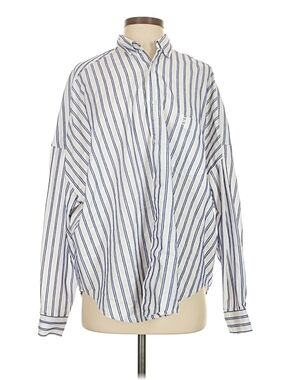 Blanca Oversized Pocket White & Blue Striped Button-Up Shirt